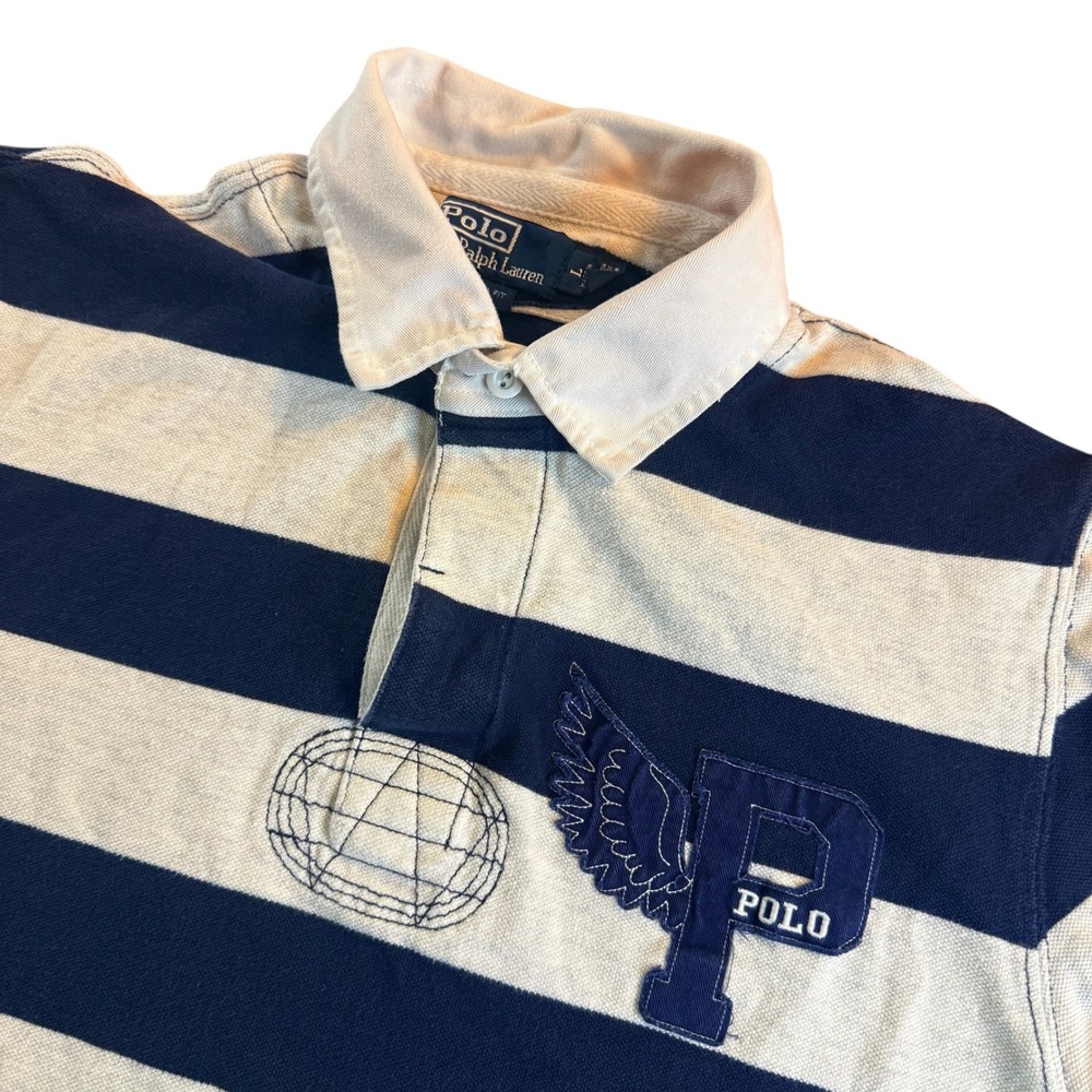 Polo Ralph Lauren Mens Large Custom Fit Chief Keef Rugby Polo Shirt Striped